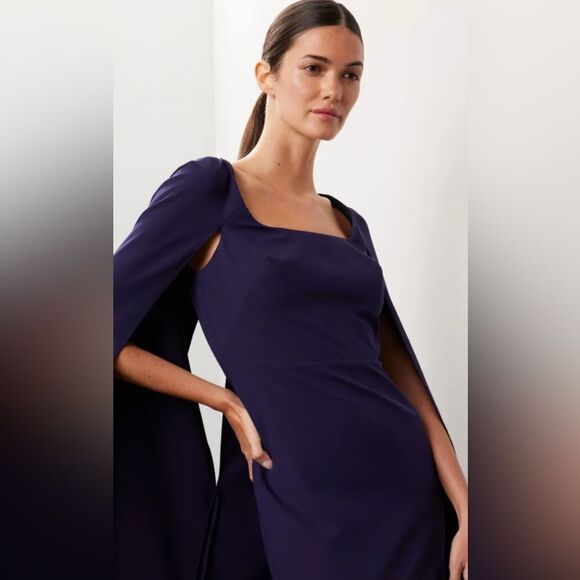 Marchesa Notte Cape Column Gown Dress Size 6 - Picture 4 of 9